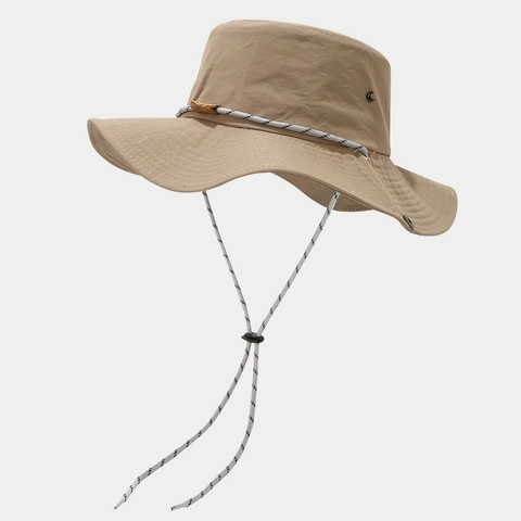 Outdoor Wide Brim Sun Hat Quick Dry Polyester Waterproof Adjustable Windproof Rope Hiking Fishing Cowboy Style Unisex