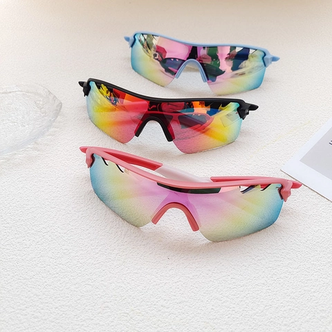 Kids Sporty Cycling Sunglasses UV Protection Resin Frame PC Lens Mirrored Colorful Wraparound Outdoor Eyewear Boys Girls