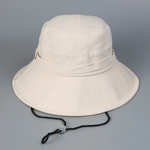 Bucket Hat Large Brim Sun Protection Cotton Linen Foldable Breathable Fisherman Cap For Women With Adjustable Rope
