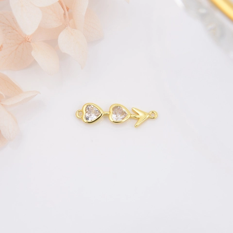 Connettore Gioielli Cuore Freccia Cupido Rame Placcato Oro 18K Zircone Maglie DIY Bracciale Collana Fabbricazione Componente