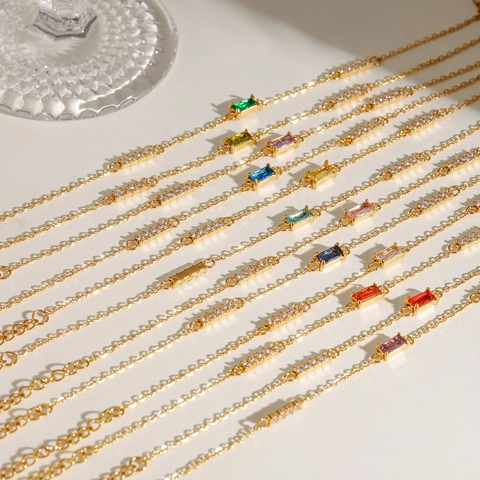 Bracciale A Strati Croce Acciaio Inossidabile Dorato Zircone Rettangolare Gemma Colorata Gioielli Impermeabile Ipoallergenico