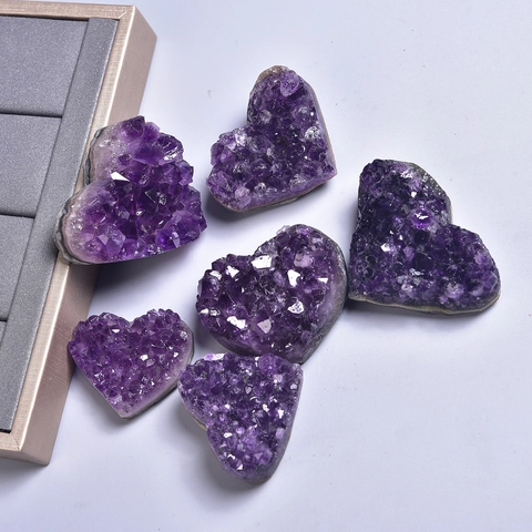 Natural Amethyst Cluster Heart Shaped Uruguay Deep Purple Crystal Geode Specimen Healing Gemstone Home Decor