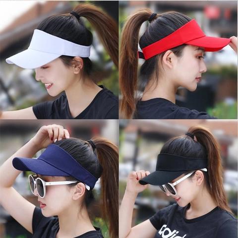 Unisex Cotton Sun Visor Hat Adjustable Wide Brim Empty Top Cap For Women Men Outdoor Sports Running Tennis Beach Sunscreen Hat