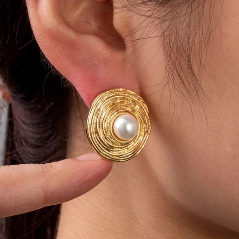 Orecchini Di Künstliche Perle In Acciaio Inossidabile Oro Argento Rotondo Spirale Farfalla Geometrico Lusso Moda Donne