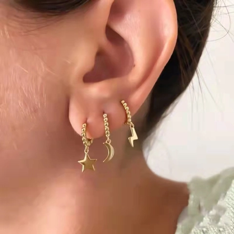 Minimalist Copper Beaded Hoop Earrings With 925 Sterling Silver Post Fashion Lightning Bolt Dangle Earrings For Women