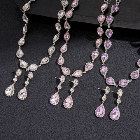 Collar Y Pendientes De Strass En Forma De Pera Estilo Palacio Joyas De Cobre De Lujo Para Mujer Fiesta Boda