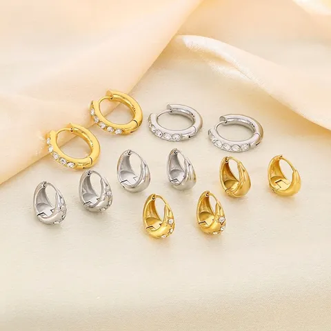 Orecchini A Cerchio In Acciaio Inossidabile Con Strass Incisione A Stella A Forma Di U Gioielli Di Moda Per Donna