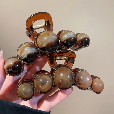 Grande Pince À Cheveux Acrylique Ambre Café Perles Géométriques Style Français Vintage Accessoire De Cheveux Femmes