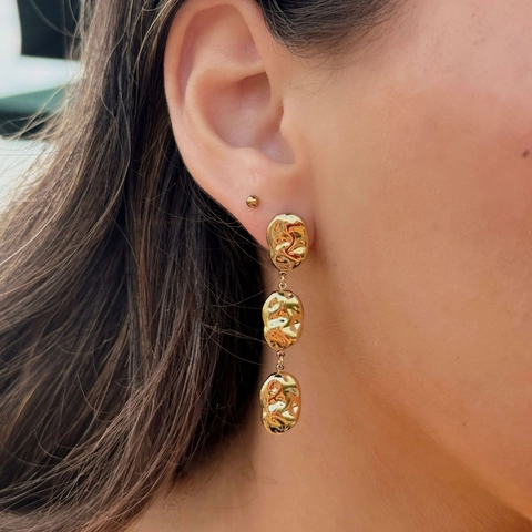 Roestvrijstalen Drie Laags Onregelmatige Gehamerde Druppeloorbellen Voor Dames Overdreven Geometrische Moderne Sieraden