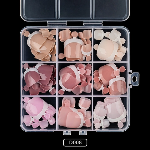 French Toenail Press On Nails Glossy Solid Color ABS Plastic Professional Foot Manicure Artificial Toenail Tips With Storage Box