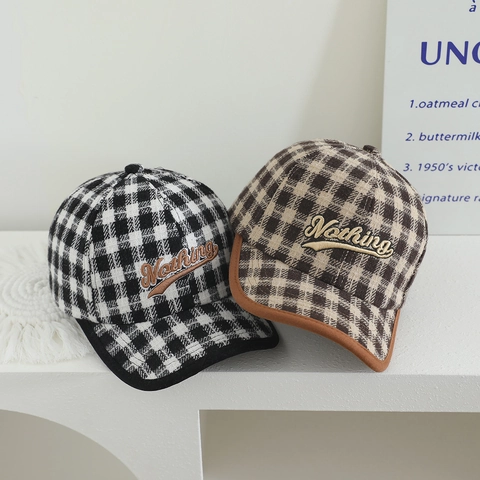 Kinder Honkbalpet Vintage Geruit Wollen Look Klep In Britse Stijl Borduurwerk Letters Casual Voor Peuters