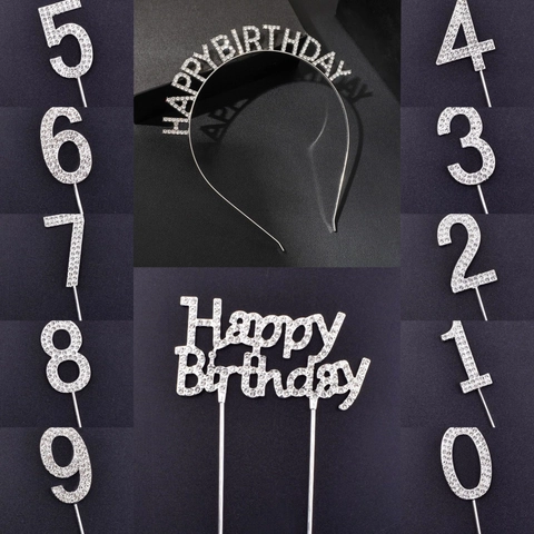 Cerchietto Happy Birthday Con Strass E Decorazione Per Torta Numeri In Metallo Accessori Per Feste Scintillanti Donna