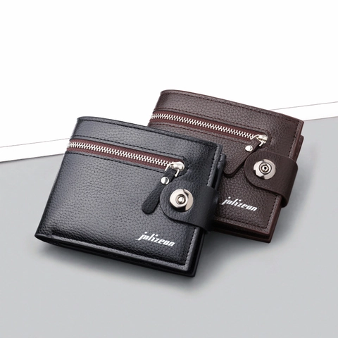 Herren Geldbörse Kurz PU Leder Mit Reißverschluss Druckknopf Multi Kartenfächer Business Casual Mode Accessoire