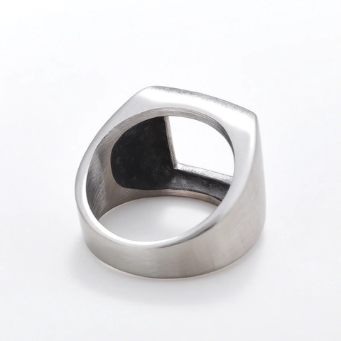 Brushed Stainless Steel Ring Geometric Hollow Square Bottle Opener Function Industrial Punk Style Wide Band Unisex