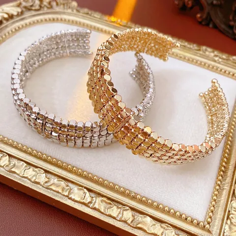 Multi Row Metallic Bead Open Cuff Bracelet Copper Fashion Versatile Jewelry For Women