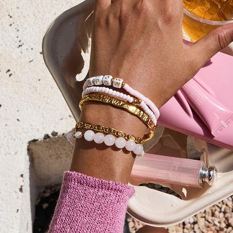 Bracciali Con Perline In Argilla Polimerica Rosa Con Ciondolo A Stella In Acciaio Inossidabile E Künstliche Perle D'Imitazione Da Donna