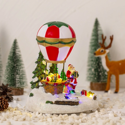 Casa Di Neve Di Natale Resina LED Musicale Mongolfiera Babbo Natale Paesaggio Miniatura Decorazione Da Tavolo Festiva