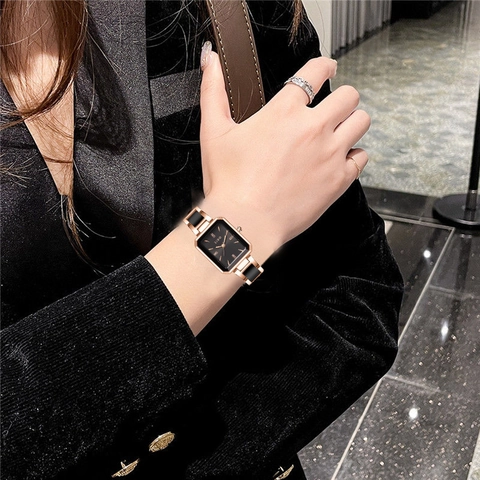 Montre Femme Quartz Élégante Cadran Carré Rond Étanche Strass Alliage Acier Inoxydable Mode Décontractée Montre Bracelet