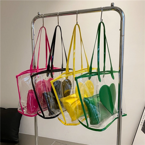 Transparente Jelly Tote Bag Herzförmige Innentasche PVC Große Kapazität Frauen Schulterhandtasche Trendy Casual