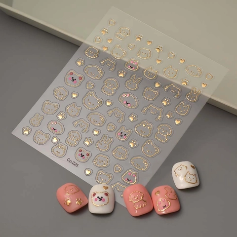 Cute Cartoon Animal Nail Art Stickers 5D Embossed Gold Bronzing Dog Rabbit Cat DIY Decoration Waterproof For Women Kids