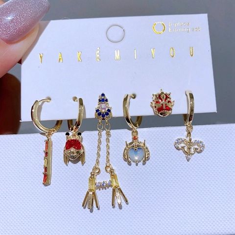 Cartoon Movie Theme Earrings Copper Gold Plated With Colorful Zircon Enamel And 14k Gold Earring Post Jewelry For Women