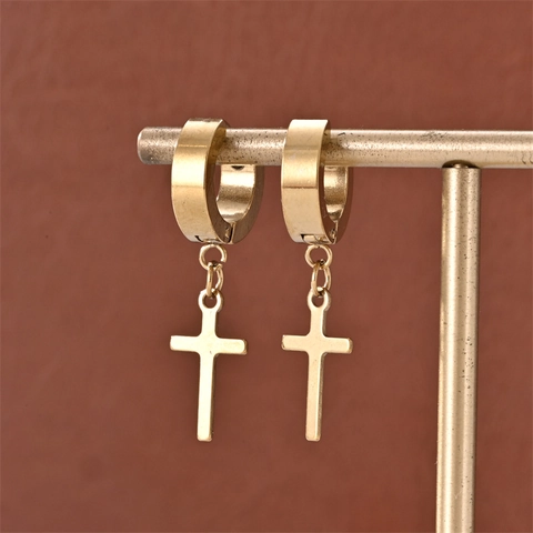 Stainless Steel Cross Hoop Earrings Punk Trendy Simple Jewelry For Men And Women