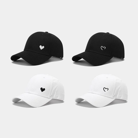 Heart Embroidered Cotton Baseball Cap Adjustable Sun Protection Casual Outdoor Snapback Hat For Men Women