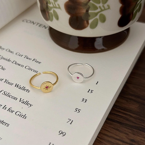 Starburst Ring 925 Sterling Silver Red Zirconia Adjustable Open Band Korean Style Elegant Jewelry For Women