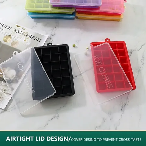 Silicone Ice Cube Tray With Lid Flexible Square Reusable Mold For Freezer Drinks Whiskey Cocktails Kitchen Tools