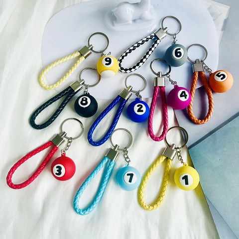Portachiavi Mini Palla Da Biliardo Numerata Simulazione Palla Da Biliardo Cinturino In Pelle Sintetica Intrecciata Ciondolo Borsa Auto Regalo