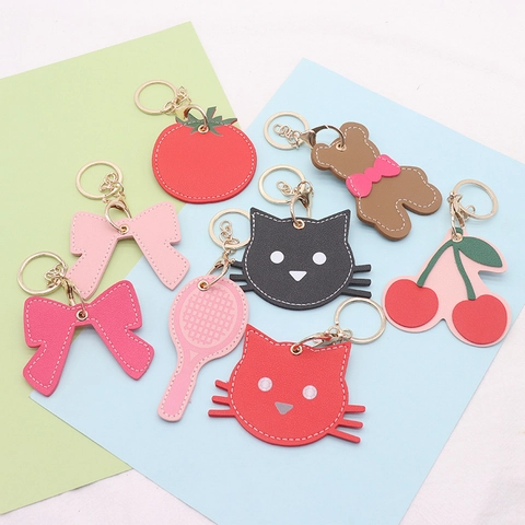 Simpatico Portachiavi in Pelle PU con Animali di Frutta a Cartoni Animati per Donna Ragazze Pomodoro Gatto Orso Fiocco Ciondolo Borsa