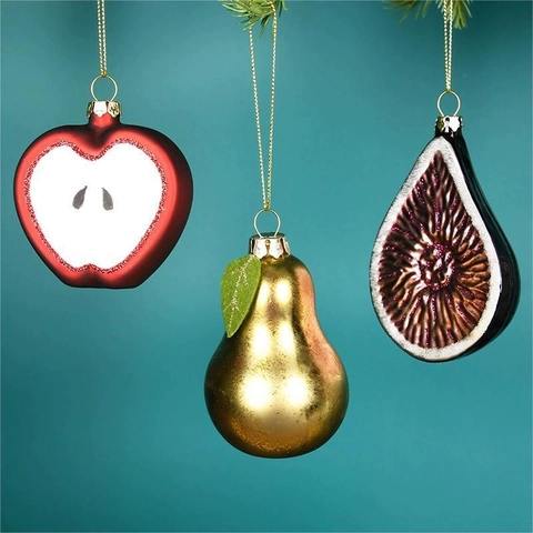 Ornements Suspendus Arbre De Noël Verre Peint Pendentifs Créatifs Nourriture Fruits Légumes Décoration Fête Vacances Nouveauté
