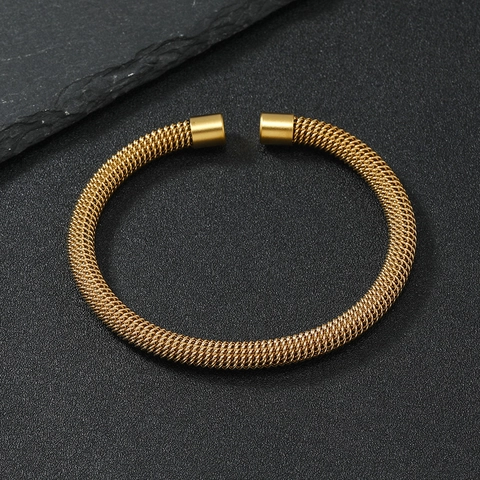 Brazalete De Acero Inoxidable Con Malla Tejida Abierto Ajustable Estilo Punk Unisex Joyería De Moda