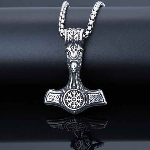 Collana Con Pendente Martello Di Thor Mjölnir Vichingo Norreno Vintage Acciaio Inossidabile Gioielli Punk Gothic Da Uomo