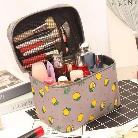 Large Portable Makeup Bag Waterproof Toiletry Organizer Travel Case With Handle Double Zipper Fresh Printed Pattern For Women