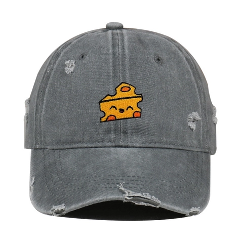 Gorra De Béisbol De Algodón Lavado Desgastado Bordado De Queso Dibujos Animados Retro Streetwear Sombrero De Sol Unisex