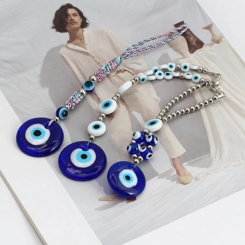 Evil Eye Schlüsselanhänger Glücksbringer Nazar Blaue Auge Anhänger Glas Perlen Geflochtenes Seil Schlüsselring Schutz Amulett