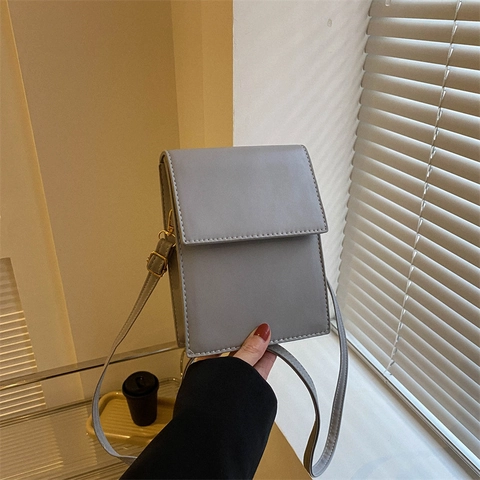 Minimalist PU Leather Small Square Crossbody Bag For Women Trendy Vertical Phone Bag With Magnetic Flap