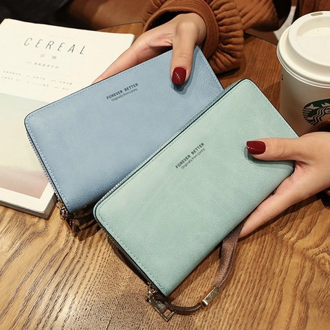 Damen Langer Reißverschluss Geldbeutel PU Leder Matt Große Kapazität Kartenhalter Handytasche Handtasche Mit Handschlaufe