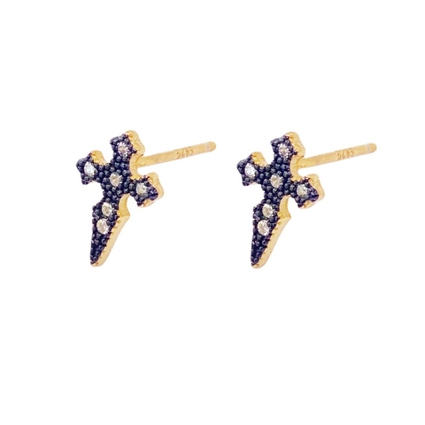 925 Sterlingsilber Kreuz Ohrstecker Gold Vergoldet Unisex Minimalistisch Strass Religiös Mode Schmuck Zierliches Geschenk