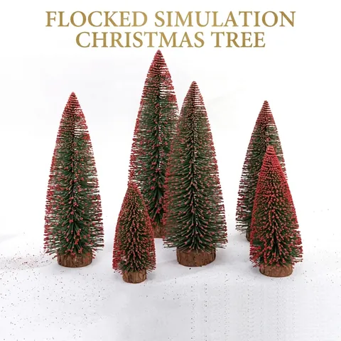 Mini Christmas Tree Tabletop Ornament With Wood Base Flocked Bottle Brush Design For Holiday Home Office Desktop Decoration