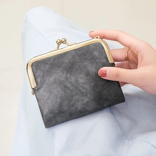 Damen Vintage PU Leder Geldbörse Retro Bügelverschluss Münzbeutel Kurzer Kartenhalter Multifunktionale Reißverschluss Tasche