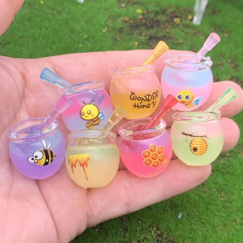 Cute Luminous Honey Pot Keychain Pendant Glow In The Dark Resin Miniature Bag Hanging Charm DIY Accessories