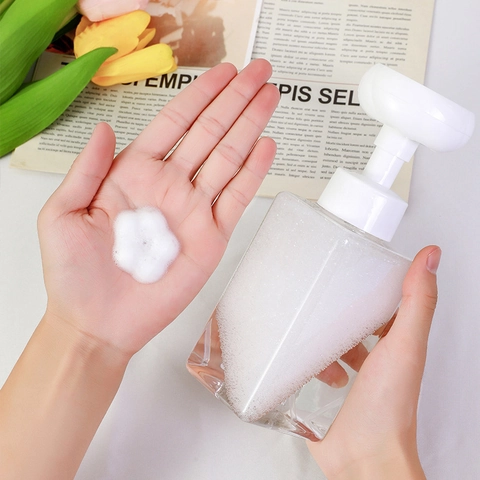 Flower Foaming Soap Dispenser Bottle PETG Plastic Square Transparent Empty Refillable Pump For Hand Wash Face Cleanser