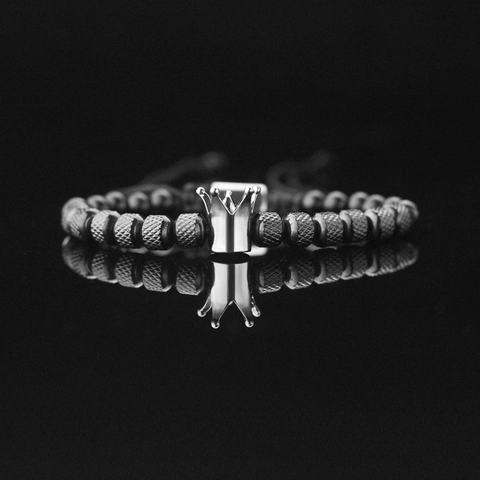 Bracciale Perline Uomo Acciaio Inossidabile Corona Leopardo Croce Corda Intrecciata Regolabile Hip Hop Gioielli