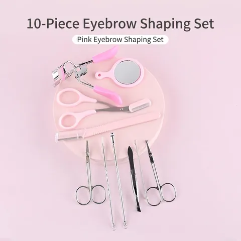 Professionelles Pink Augenbrauenpflege Set Für Damen Edelstahl Schere Wimpernzange Rasierer Pinzette Werkzeug Mit Tasche