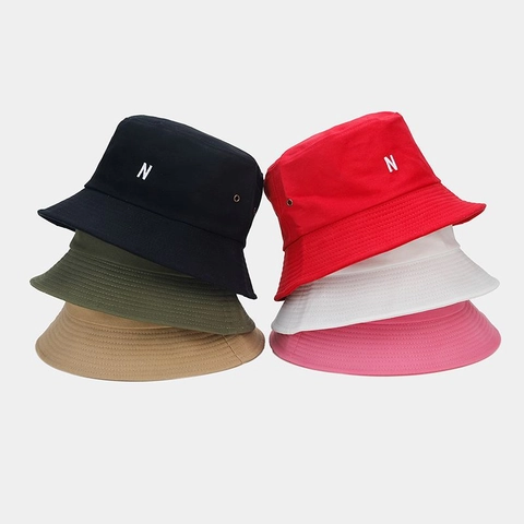 Bucket Hat Cotton Canvas N Letter Embroidery Sun Protection Outdoor Casual Streetwear Unisex Fisherman Cap