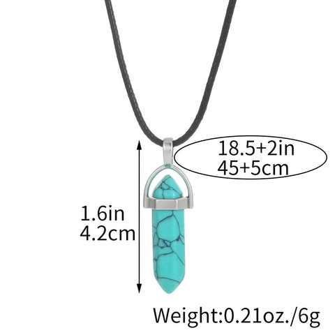 Hexagonal Column Pendant Necklace Artificial Crystal Gemstone Point Healing Stone Alloy Wax Cord Unisex Fashion