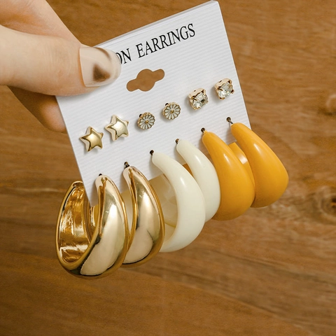 Fashion Earring Multi Styles Alloy Gold Plated Faux Artificial Pearl Rhinestone Geometric C-Shape Hoop Stud Jewelry For Women
