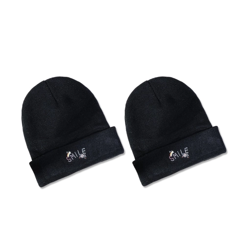 Beanie Hat Acrylic Smile Embroidery Rainbow Star Ribbed Knit Cuffed Winter Warm Trendy Outdoor Black